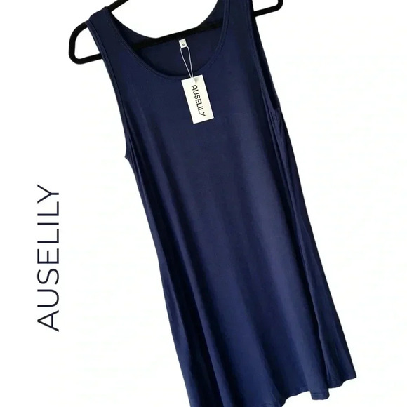 NWT | SLEEVELESS TEE SHIRT TANK DRESS NAVY BLUE | SIZE: MEDIUM - Picture 1 of 11